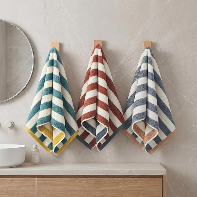 REDKISS 3-Pack Premium Hand Towels for Bathroom - 12 x 28 Inches 100% Cotton Towels, Ultra Soft and Highly Absorbent Striped Hand Towel for Bath, Gym, Hotel, Kitchen and Spa