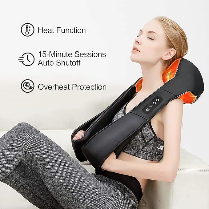 Medcursor Neck Massager - Portable Electric Neck and Back Massager with Heat, Deep Tissue 3D Kneading Pillow for Muscle Pain Relief, Ideal Father’s & Mother’s Day Gift, Not Cordless