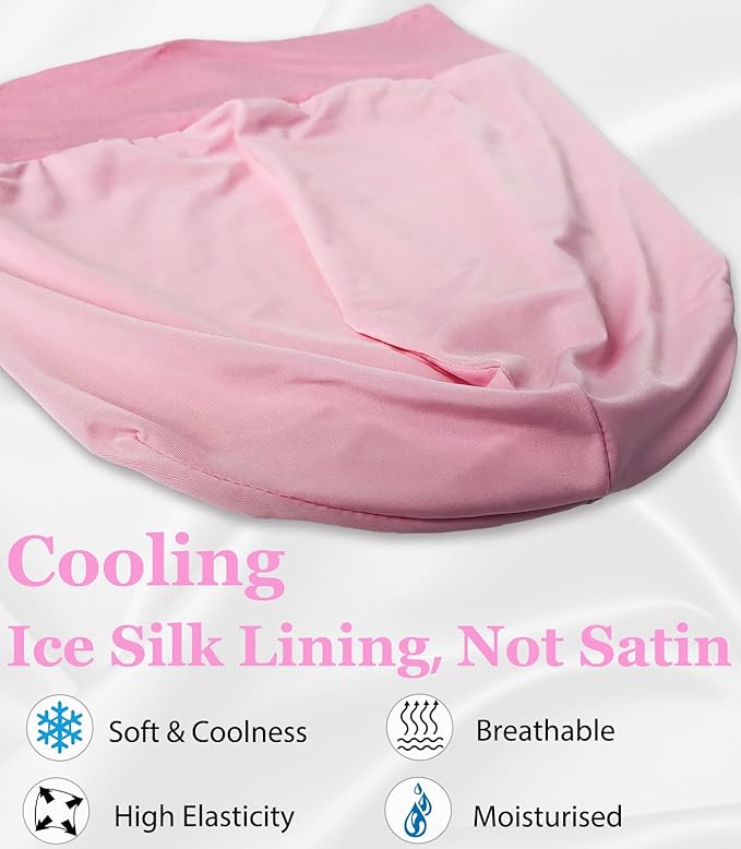 Sleep Cap Bonnet for Sleeping Black Women, Adjustable Cooling Ice Silk Lined Bonnet for Curly Braids Hair Cover Beanie Hat