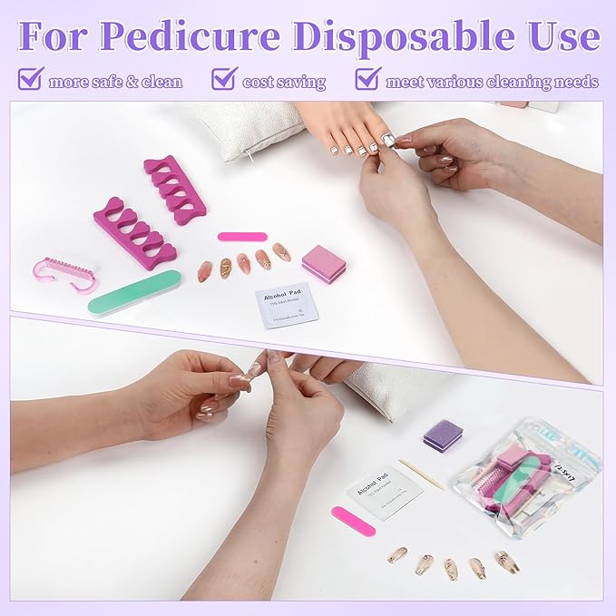 TADOPRO Press On Nail Tool Kit, Disposable Nail Prep Kit for Toenails Salon Home Nail Business Supplies with Toe Separators, Nail File, Handle Grip Nail Brush, Cuticle Trimmer Push(5pcs Set)