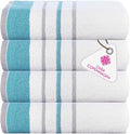 CASA COPENHAGEN White Bay 4Pcs 100% Egyptian Cotton Designer Hand Towels Gift Set- Grey - Teal 600 GSM, 28"x16", 4Hand Towels for Bathroom Set for Women & Men