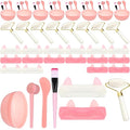 8 Sets Spa Party Supplies include 8 Jade Rollers Face Mask Brushes Face Mask Mixing Bowls Headband for Spa Party Sleepover Slumber Favors