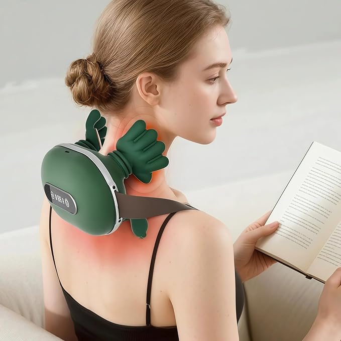 Bionic Neck and Shoulder Massager with Heat, 4D Deep Tissue Shiatsu Massage Tool, Simulated Human Hand Kneading for Cervical Pain Relief, Portable Cordless Rechargeable Relax Gift (Green)
