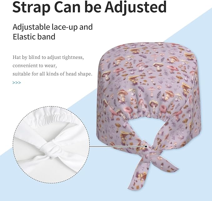 Scrub Cap for Women and Men Boho Black Leaf Pattern Adjustable Breathable Sweatband Hat for Work Kitchen Spa Shower Daily Use