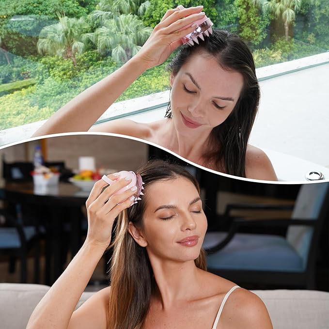 SHINLEA 2 in 1 Scalp Massager Hair Growth,Scalp Scrubber with Soft Silicone Bristles for Dandruff Removal,Shampoo Brush for Exfoliation,Head Massager for Both Wet and Dry Use (Pink)