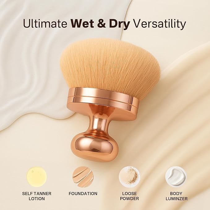 Kabuki Self Tanner Brush – Round Dome Blending Brush for Face & Body, Palm-Grip Applicator for Smooth, Streak-Free Tan | Soft Synthetic Bristles, Washable & Reusable (Gold)