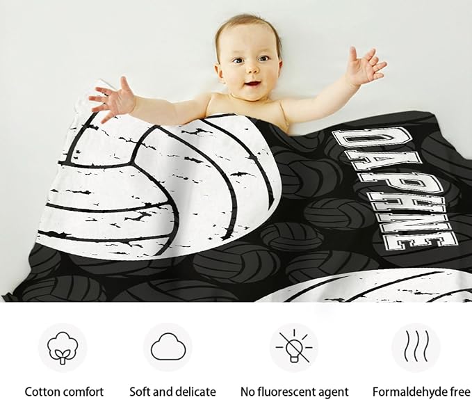 Custom Volleyball Blanket, Personalized Volleyball Blanket, Customized Sport Throw with Name Text for Boy, Girl, Men, Women, Volleyballs Gift for Athlete, Coach, Team, 50"x40" Soft Throw Blanket