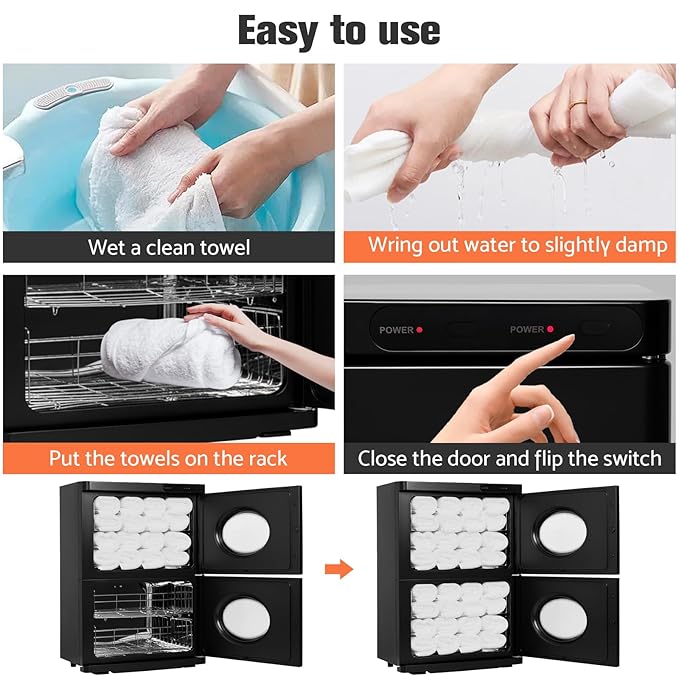 46L Hot Towel Warmer, Large Capacity Spa Towel Warmer with Double Cabinets, Professional Towel Warmer Cabinet with Clip & 4 Racks for Salon, Barber Shop, Massage, Facial
