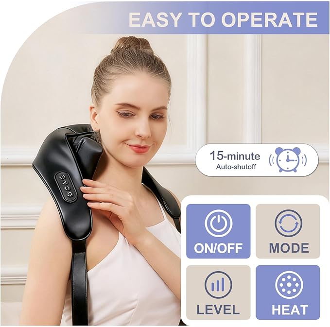 DS SAVORING Cordless Neck and Shoulder Massager with Heat, Electric Deep Tissue Kneading for Back Pain, Hands-Free Shiatsu Massage Pillow, Portable for Home, Office, Travel