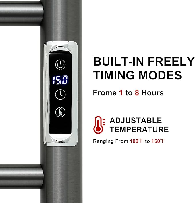 Heated Towel Racks for Bathroom, Wall Mounted Electric Towel Warmer Racks with Timer & Temperature Control, Stainless Steel Towel Heater for Bathroom (Round-Gunmetal Grey, 8 Bars)
