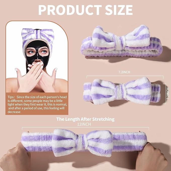 Teenitor 5pcs Makeup Headband with Removable Bow, Spa Headband for Washing Face for Teen Girls Women, Gifts Basket for Teens Girls Party, Skin Care Hairband