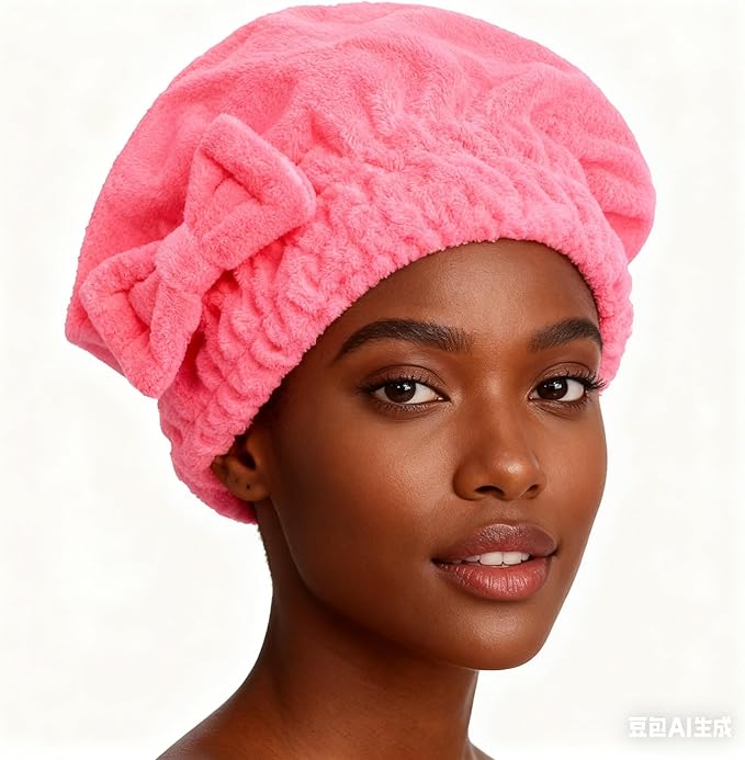 HOPESHINE Microfiber Hair Towel Cap for Women Wet Short or Long Curly Hair Super Absorbent Quick Dry Turbans Anti Frizz Great Gift for Women and Girls (Rose red, 1)