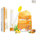 3PCS Turmeric Lip scrub 100g and Turmeric Lip Balm, Lip Scrubber Exfoliator Brush Set, Dark Lips Treatment for Smokers, Natural Exfoliator & Moisturizer Cracked, Dull, Reduce Fine Lines Lips