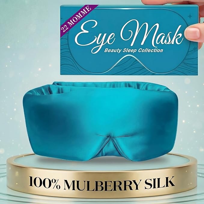 SLEEP SANCTUARY 100% Pure Mulberry Silk Sleep Mask - 22 Momme Light Blocking Hook & Loop Silk Eye Mask for Sleeping - Secure Fit for Side Sleepers, Women & Men - Cloud Soft (Peacock Blue)