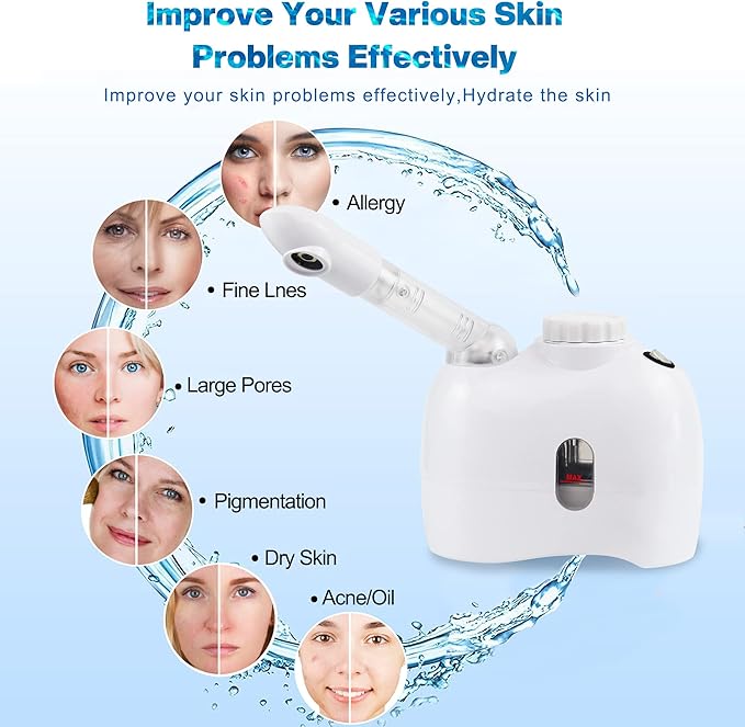 Facial Mist Steamer,YOKYAK Facial Steamers with 360° Rotatable Sprayer, Face Steamer for Facial Deep Cleaning, Hot Mist Humidifier Steam for Face Spa Sinuses Moisturizing, Homeuse or Salon