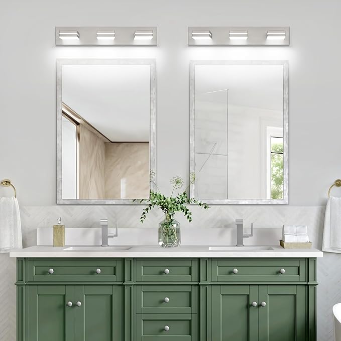 SineRise LED Modern Bathroom Vanity Light Fixtures (3-Light, 24-Inch), Brushed Nickel Modern Acrylic Bathroom Wall Lighting Fixtures Over Mirror (Cool White 6000K)
