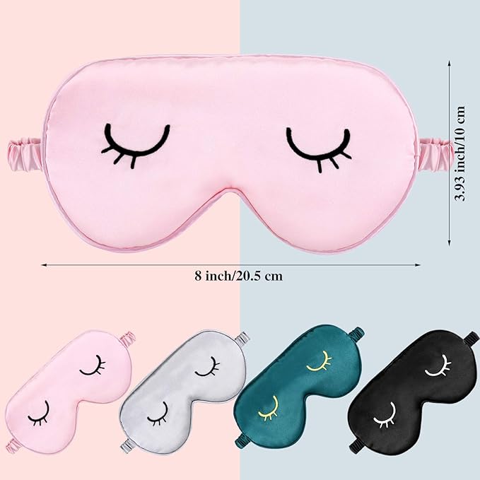 4 Pieces Sleep Eye Masks Silk Sleep Eye Cover Cute Lightweight Adjustable Eyeshade Masks Satin Night Eyeshade Covers for Women Men Travel Nap