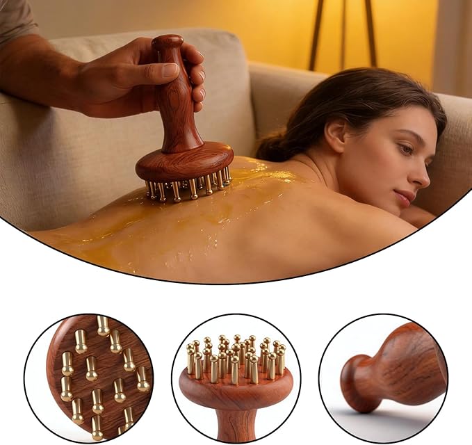 29-Teeth Copper Gua Sha Massage Comb, Meridian Massage Brush for Full Body and Scalp, Portable SPA Therapy Tool for Neck Shoulder Back Leg(1 Pcs)
