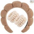 Zkptops Spa Headband for Washing Face Wristband Set Sponge Makeup Skincare Terry Cloth Bubble Soft Get Ready Hairband for Women Girl Puffy Padded Headwear Non Slip Thick Hair Accessory(Brown-2)