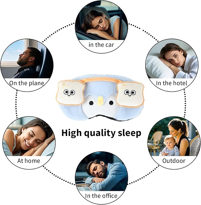 PERFECTSIGHT Sleep Eye Masks, Cute Penguin Sleep Eye Cover Lightweight Adjustable Eyeshade Mask Cover for Women Kids Girls Sleep Travel Nap, Toast Headphone