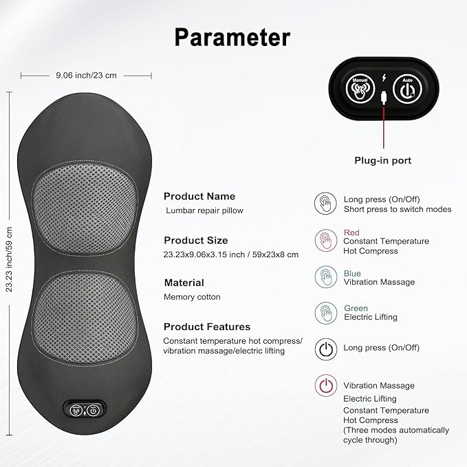 Triple Fusion Back Massager with Heat, Vibration and Smart Lift Support, Triple Fusion Massager with Ergonomic Memory Foam, Black