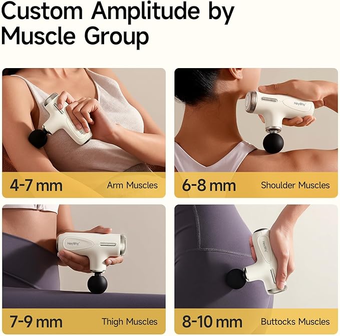 HEYCHY Super Mini Massage Gun Deep Tissue, Handheld Percussion Muscle Massager with Adjustable Amplitude, Portable & Quiet for Home, Gym & Travel, Pearl White