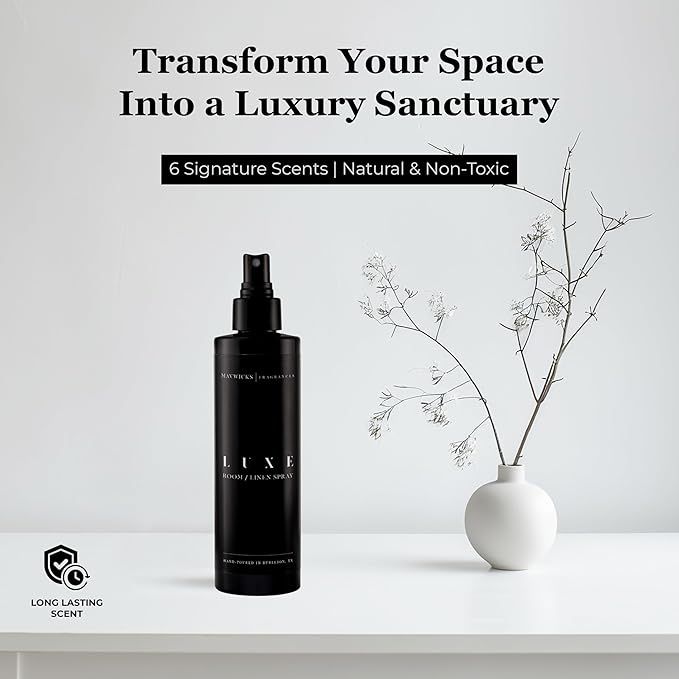 Mavwicks Fragrances - (Luxe) Linen & Room Spray (8oz) – Bedroom & Home Fragrance Mist, Long-Lasting Freshness To Brighten Up Your Space, Fabric & Air Freshener, Aromatherapy Scent Spray
