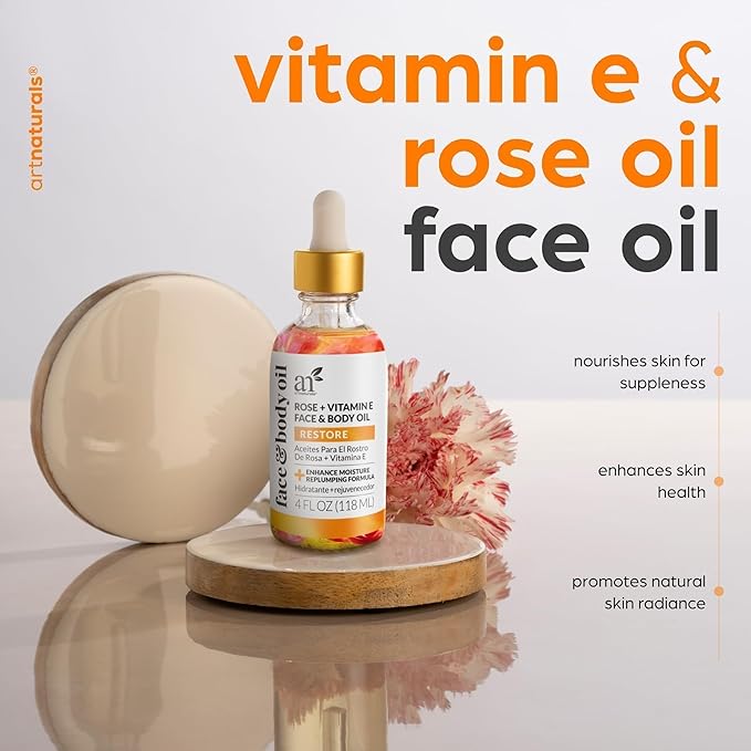 ArtNaturals Face & Body Vitamin E Bio Oil 4.0oz + Gua Sha Facial Tools Set - Organic Moisturizer Skincare for Scars, Stretch Mark, Cellulite & Nails - Great Massage oil for Massaging Joint & Muscle