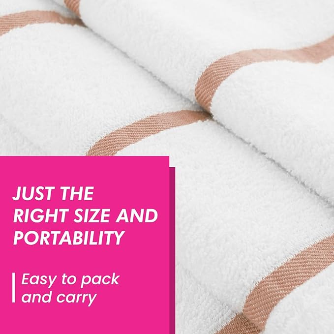 CASA COPENHAGEN Cabana Pool 4Pcs 100% Egyptian Cotton Large Designer Beach Towels Gift Set- White Beige, 500GSM, 55"x27", 4 Beach Bath Towels (Box Pack, Set for Women & Men)