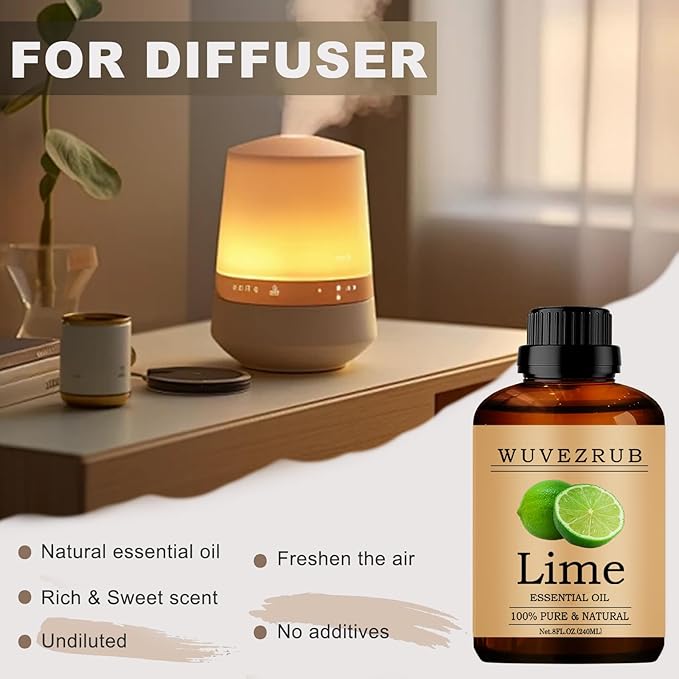 Lime Essential Oil, Pure and Natural - 240ML / 8 Fl Oz for Aromatherapy Diffuser