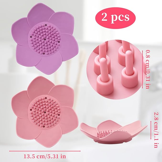 2 Pcs Lotus Shape Shower Steamer Tray, Silicone Soap Holder Non-Slip, Flower Shape Draining Soap Dishes with Drainage for Shower Non-Slip Holders Bathtub, Sink & Modern Bathroom Décor