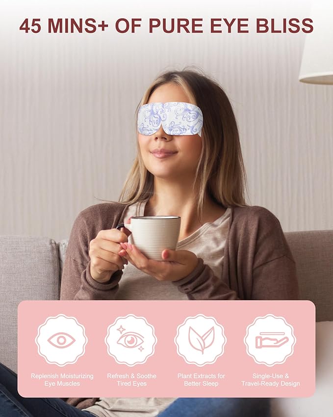 Steam Eye Masks Disposable 24 Pack, 45+ Min Self Heating Eye Mask for Dry Eyes Dark Circles Puffy for Sleep Travel Office, Warming Rest Eye Mask Best Gifts for Women and Loved Ones (Lavender)