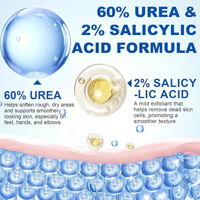 2 Pack Urea Cream 60% plus Salicylic Acid 2%, Maximum Strength Urea Foot Cream, Moisturizing Foot Balm Stick, Callus Remover & Dead Skin Exfoliator for Dry Cracked Feet, Heels, Hands, Knees Elbow