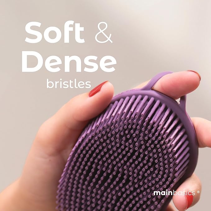 MainBasics Silicone Body Scrubber Dual-Sided Shower Loofah and Massaging Nodes (Purple, Massage)