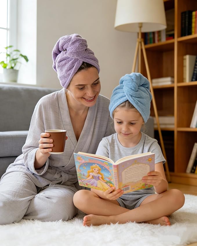 Lumimi Bath Pre Dry Hair Towel 2 Pack Quick Dry Hair Super Absorbent Lightweight Turban with Button Hair Drying Wrap Shower Wellness, Red Grey