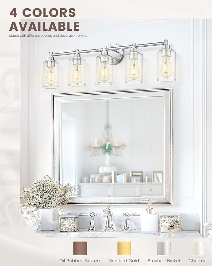 FEMILA 32" Bathroom Vanity Light, Brushed Nickel Bathroom Lights Over Mirror, 5 Light Vanity Wall Light Fixtures, 4FYC56B-5W BN