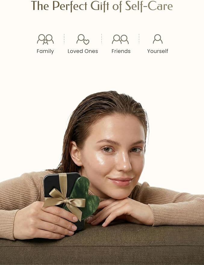 Gua Sha Facial Tool – Jade Guasha Tool for Face & Neck – Face Massager Tool for Lymphatic Drainage, Puffiness Reduction & Jawline Sculpting (Green)