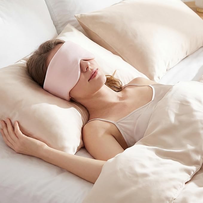 Silk Sleep Mask for Side Sleepers - Mulberry Silk Ultra Soft Light Blocking Eye Covers for Sleeping, Comfortable Eye Cover for Night Sleep Travel Airplane Home Sleepover Gift (Pink)