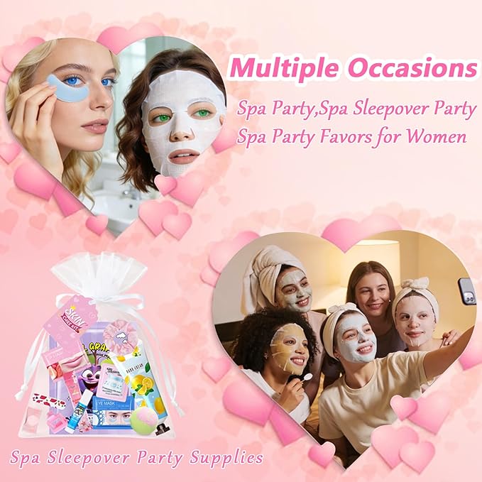 224 Pcs Spa Party Favors for Women, Include Facial Mask, Face Cream, Hand Creams, Lip Balms, Under Eye Patches, Lip Mask, Foot Bath Bombs, Sleepover Party Supplies Bulk Womens Gifts