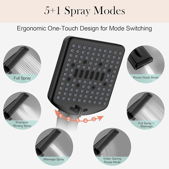 Filtered Shower Head with Handheld, High Pressure 6 Spray Mode Showerhead with Filters, Water Softener Filters for Hard Water - Remove Chlorine