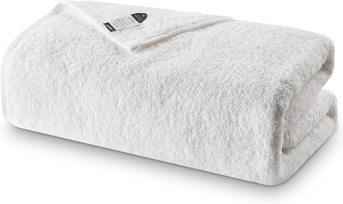 SEMAXE White Bath Towel, 100% Cotton Bath Towel with Hanging Loop, 55 x 27 Inch, Soft Absorbent & Quick Dry, for Bathroom & Travel