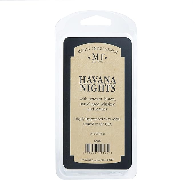 Manly Indulgence Havana Nights Scented Wax Melts, Wax Melt Warmer Cubes, Long Lasting Scented Wax Warmer Cubes, 4 Pack, 6 Cubes Each - Made in The USA