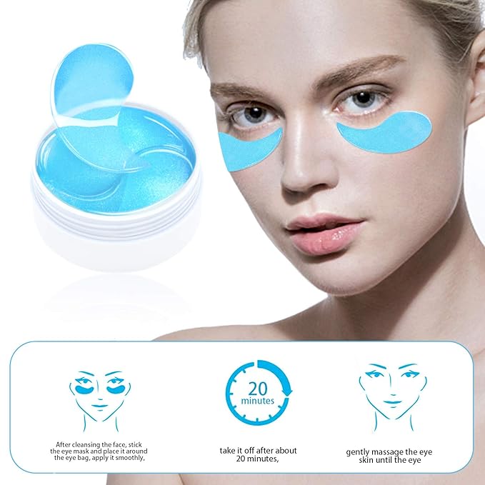 Under Eye Patches, Eye Mask for Puffy Eyes and Dark Circles with Hyaluronic Acid, 60PCS Collagen Gel Eye Pads Treatment for Moisturizing Wrinkles Anti-Aging, Fine Lines Eye Bags Care Women Men
