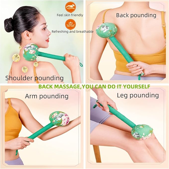 Mugwort Massage Hammer, Back Massager Hammer， Pain Relief Massager for Neck, Back, Shoulder & Body - Handheld Percussion Therapy Tool with US Design Patent,(Orange/Green)
