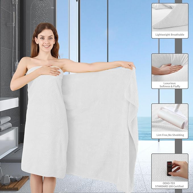 Extra Large Bath Towel Set of 4 (35"x70"),Oversized Bath Sheet Super Soft Highly Absorbent Jumbo Bathroom Towel Set Microfibers Quick Dry Shower Towel for Hotel,Bathroom,Guest,Spa,Gym (White)