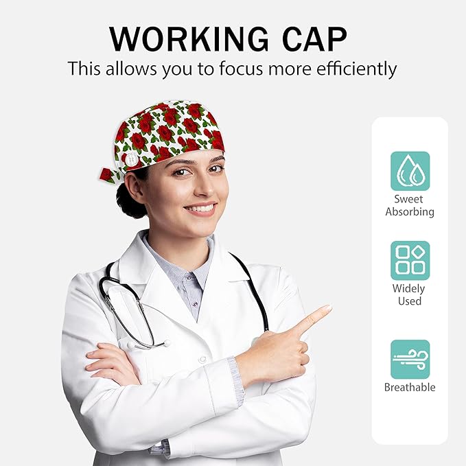 2 Pcs Working Cap with Sweatband for Women Men, Adjustable Cleaning Working Hats, Nurse Surgical Caps