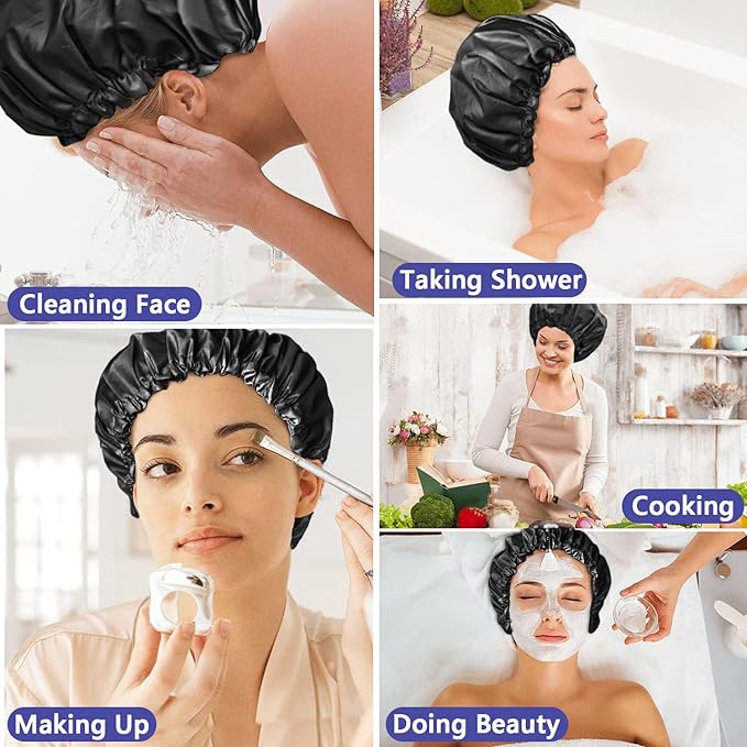 1 PCS Shower Cap, Double Layer & Adjustable Bathing Cap for Shower, Extra Large Reusable Hair Cap for Women, Waterproof Exterior & EVA Lining, Oversized Design for All Hair Lengths/Style