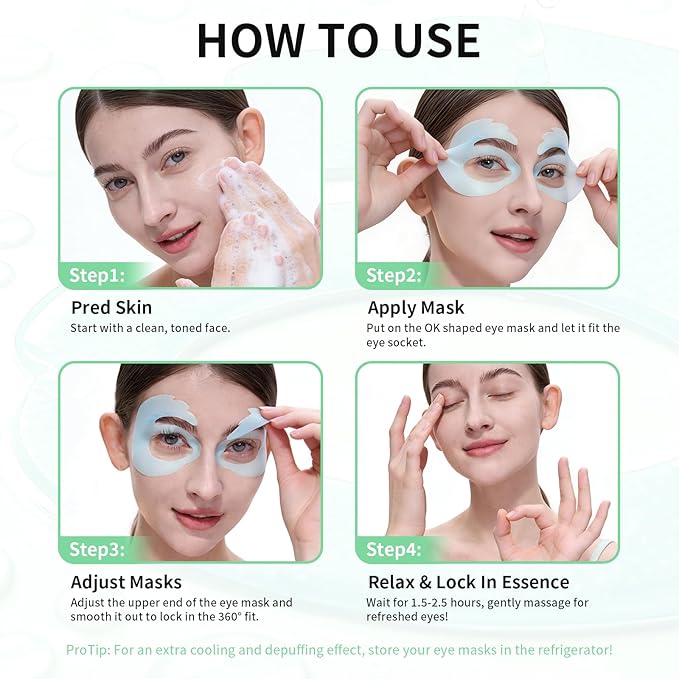 SPODARE OK Shape Eye Masks, 360° Fit Under Eye Patches with Collagen and Lavender Flower Extract, Firming Eye Masks for Puffy Eyes, Wrinkles, Self Care Gifts for Women - 18 Pairs, Calm Green
