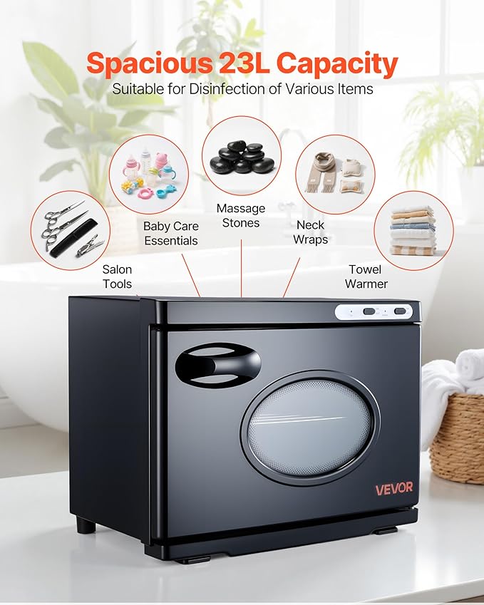 VEVOR Hot Towel Warmer, 23L Large Towel Warmer Cabinet with See Through Window, Clip & Stainless Steel Racks, Holds up 36 Towels, All-Round Heating Cabinet for Spa, Barber, Manicures, Massage, Salon