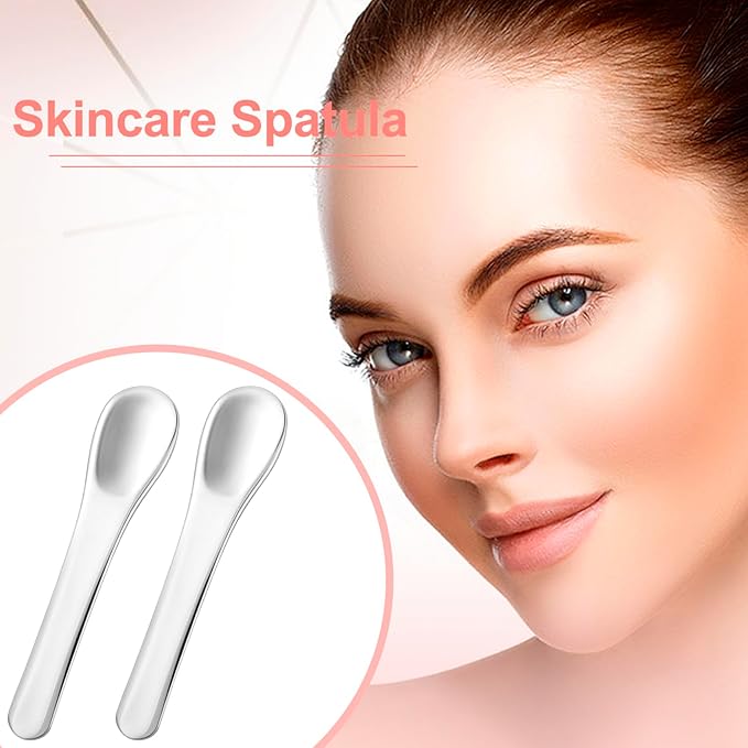 Pndeyo 3pcs Mini Stainless Steel Makeup Spatula, Reusable Cosmetic Cream Spatulas Spoon, Skincare Scoop Applicator Facial Massage Beauty Tools for Mixing and Sampling Face Eye Cream- Silver